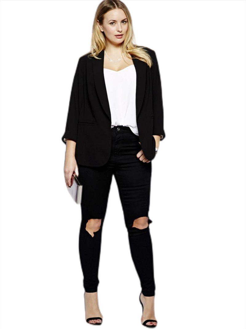 Liela izmēra žakete ar garām piedurknēm pavasara rudens biznesa ikdienas žakete sievietēm atvērta priekšpusē Darba biroja žakete sievietēm liela izmēra mēteļa jaka 5XL