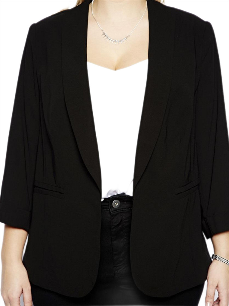 Liela izmēra žakete ar garām piedurknēm pavasara rudens biznesa ikdienas žakete sievietēm atvērta priekšpusē Darba biroja žakete sievietēm liela izmēra mēteļa jaka 5XL