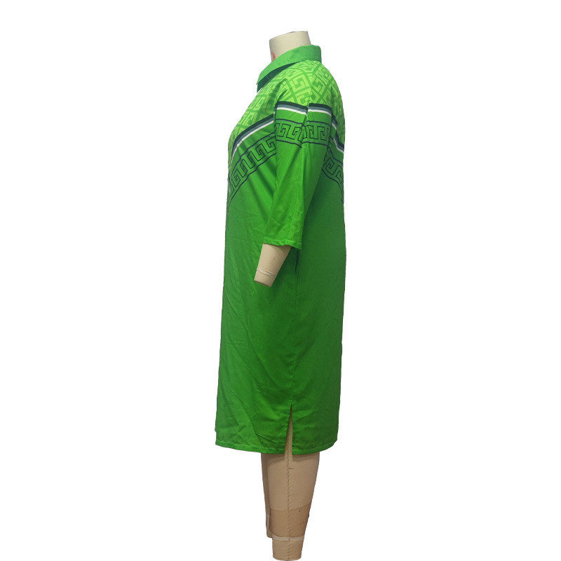 Modes sieviešu apģērbi lielizmēra ģeometriskā apdruka pavasara rudens elegants apaļš kakla izgriezums, brīvs septiņu punktu piedurkņu krekls Midi kleita