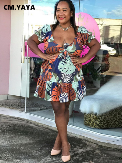 CM.YAYA Liela izmēra sieviešu volāni Apmales A-līnijas mini svārku komplekts un sasienamas blūzes ar V veida kakla izgriezumu Topi, kas atbilst diviem 2 daļīgu komplektu komplektiem