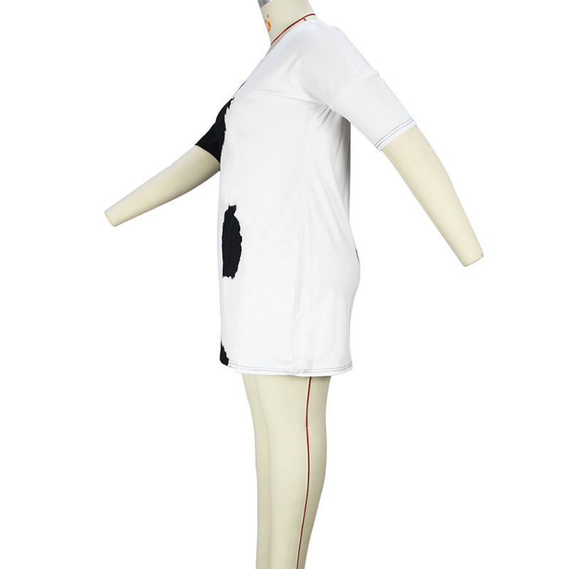 Liela izmēra pavasara vasaras sieviešu apģērbu kaklasaites, krāsotas ar apdruku ar pusi piedurknēm, svārki ar augstu vidukli 2023. gada eleganta kleita līdz ceļgalam ar apaļu kaklu