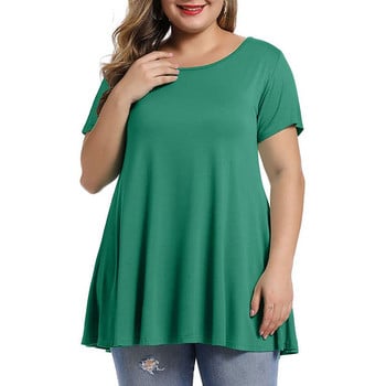 5XL 6XL Plus Size Μακριά Γυναικεία Μπλούζα Καλοκαίρι O λαιμό κοντό μανίκι μασίφ casual μπλούζα Loose μεγάλο μέγεθος Γυναικεία τουνίκ μπλούζες