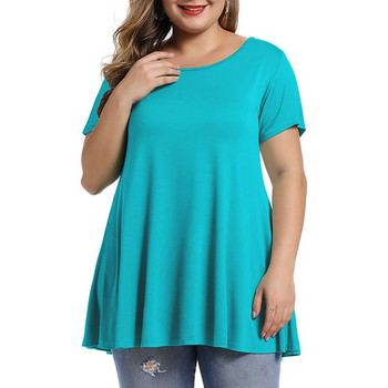 5XL 6XL Plus Size Μακριά Γυναικεία Μπλούζα Καλοκαίρι O λαιμό κοντό μανίκι μασίφ casual μπλούζα Loose μεγάλο μέγεθος Γυναικεία τουνίκ μπλούζες