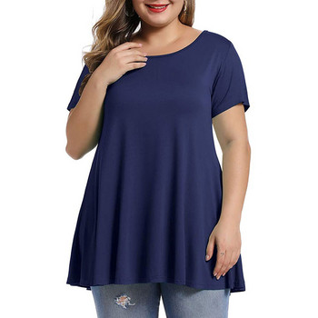 5XL 6XL Plus Size Μακριά Γυναικεία Μπλούζα Καλοκαίρι O λαιμό κοντό μανίκι μασίφ casual μπλούζα Loose μεγάλο μέγεθος Γυναικεία τουνίκ μπλούζες