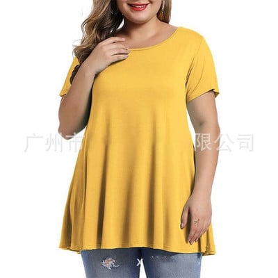 5XL 6XL Liela izmēra gara blūze sieviešu vasaras O kakla blūze ar īsām piedurknēm vienkrāsaina ikdienas blūze brīva liela izmēra sieviešu tunikas topi