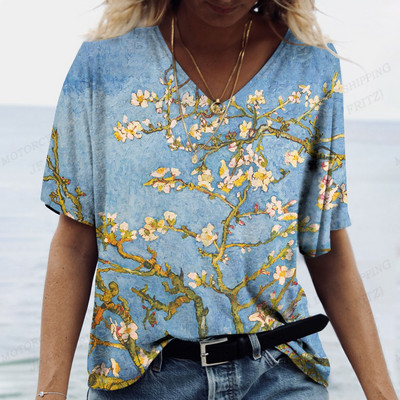 Női virágos póló pólók Nyári felsők Virágos 3d nyomott pólók Női divatos pólók V-nyakú felsők Pólók Y2k Camisetas Femme