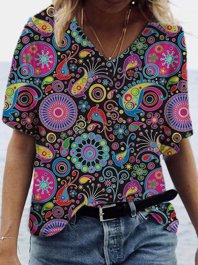 Női virágos póló pólók Nyári felsők Virágos 3d nyomott pólók Női divatos pólók V-nyakú felsők Pólók Y2k Camisetas Femme