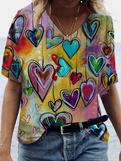 Női virágos póló pólók Nyári felsők Virágos 3d nyomott pólók Női divatos pólók V-nyakú felsők Pólók Y2k Camisetas Femme