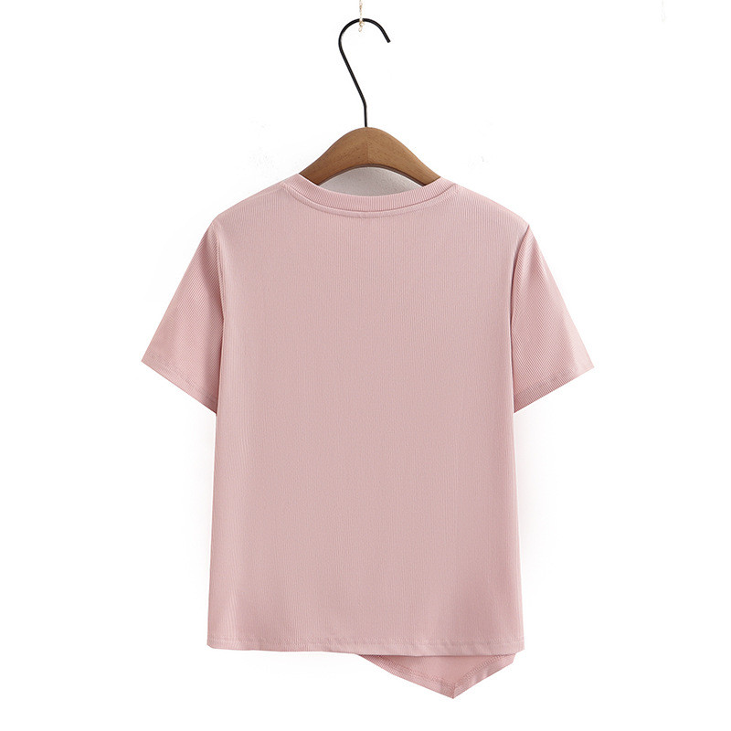 Nagy méretű póló női ruházat aszimmetrikus hosszúságú, összehajtható egyszínű jeges szövetből készült V-nyakú pólók, rövid ujjú, ívelt felsők, 2023. nyár