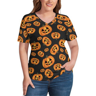 Spooky Helovīna T-krekli Spoki un ķirbji Pamata V kakla izgriezuma T krekls ar īsām piedurknēm Moderns liela izmēra T-krekli Pludmales grafisks apģērbs Dāvana