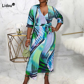 Μεγάλο μέγεθος Γυναικεία Ρούχα Διακοπές Γεωμετρική εκτύπωση Ημιμανίκι Άνοιξη Καλοκαίρι Διανοητικές Πολύχρωμες Γραμμές Επίδεσμος Ακανόνιστο Φόρεμα