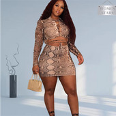 Ženska odjeća velikih veličina Dvodijelni kompleti dugih rukava sa zmijolikim tiskom Čipkane gornje suknje Kompleti novog stila Veleprodaja Dropshipping