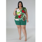 perl lielizmēra divdaļīgs komplekts sieviešu apģērbam apdrukāts tops bez piedurknēm + šorti, kostīms, ikdienas pieskaņots komplekts