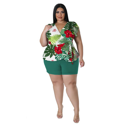 perl lielizmēra divdaļīgs komplekts sieviešu apģērbam apdrukāts tops bez piedurknēm + šorti, kostīms, ikdienas pieskaņots komplekts