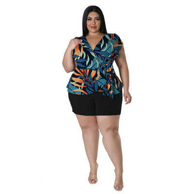 perl lielizmēra divdaļīgs komplekts sieviešu apģērbam apdrukāts tops bez piedurknēm + šorti, kostīms, ikdienas pieskaņots komplekts