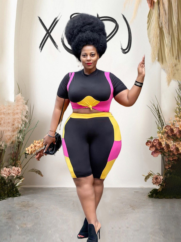 Liela izmēra treniņtērpu vasaras tērpi sievietēm 2023. gada sporta tops un šorti divdaļīgs liela izmēra tērpu komplekts, vairumtirdzniecība, piegāde