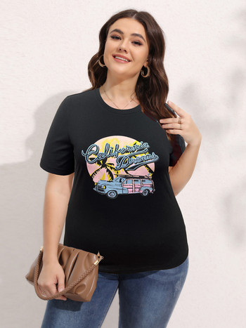 Finjani Γυναικεία T-shirts Drop Shoulder Letter Graphic T-shirts Plus Size 2023 Summen Crewneck Baggy γυναικεία μπλουζάκια