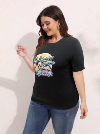 Finjani Γυναικεία T-shirts Drop Shoulder Letter Graphic T-shirts Plus Size 2023 Summen Crewneck Baggy γυναικεία μπλουζάκια