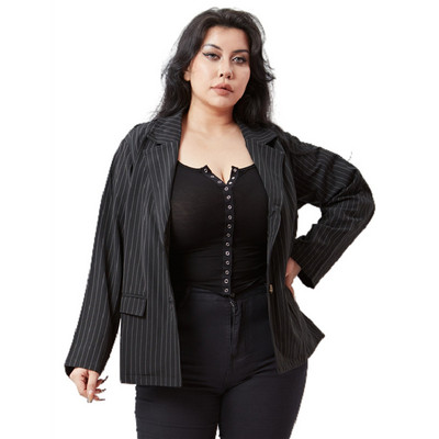 Μακρύ μανίκι άνοιξη Casual Blazer Γυναικεία Loose Fit Διπλό ριγέ πέτο Παλτό γραφείου Γυναικείο Μπουφάν μεγάλου μεγέθους 4XL