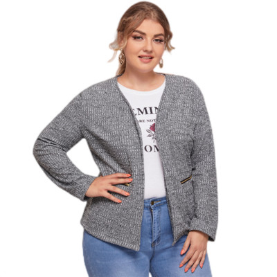 Μακρυμάνικο Ανοιξιάτικο Φθινοπωρινό casual Παλτό Γυναικείο Μεγάλο Μέγεθος Τσέπες με φερμουάρ ανοιχτή βελονιά Πλεκτό μπουφάν Μεγάλο μέγεθος Ζακέτα 5XL