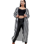 Liela izmēra, garām piedurknēm, vasaras pavasara foršs jaciņš sievietēm, atvērts priekšpusē ikdienas garais, maksi svītrains kimono sievietēm, liela izmēra mētelis 4XL