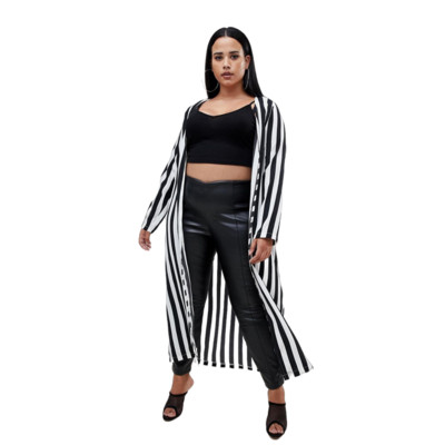 Liela izmēra, garām piedurknēm, vasaras pavasara foršs jaciņš sievietēm, atvērts priekšpusē ikdienas garais, maksi svītrains kimono sievietēm, liela izmēra mētelis 4XL