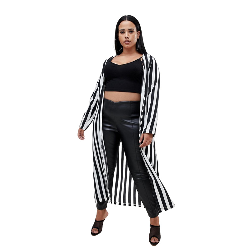 Liela izmēra, garām piedurknēm, vasaras pavasara foršs jaciņš sievietēm, atvērts priekšpusē ikdienas garais, maksi svītrains kimono sievietēm, liela izmēra mētelis 4XL