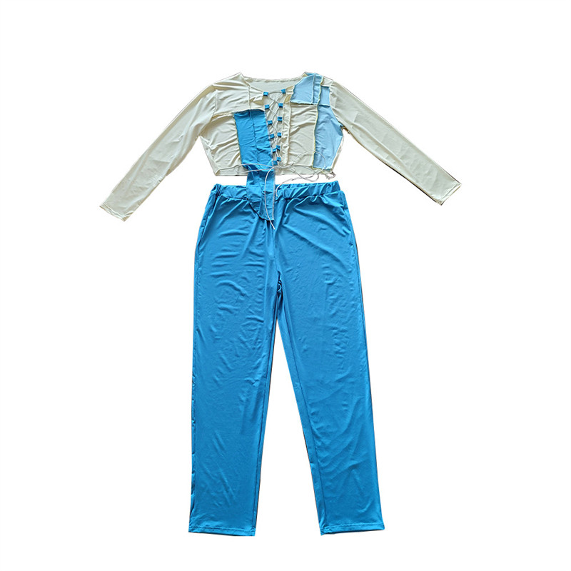 Liela izmēra sieviešu apģērbu divdaļīgs komplekts sievietēm rudenīgi seksīgs apģērbs ar garām piedurknēm, apgriezts tops un bikšu komplekti, vairumtirdzniecība, piegāde