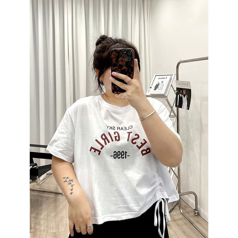 Divatos koreai, betűvel nyomtatott pulóver tunika felső nyári női ruhák nyakba ráncolva, bő, rövid ujjú, nagy méretű póló