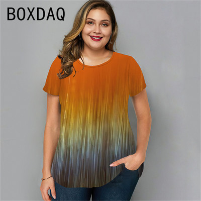 Modes liela izmēra sieviešu T-krekls ar 3D gradientu apdruku, ikdienas Harajuku topi, lielizmēra 4XL sieviešu topi ar īsām piedurknēm