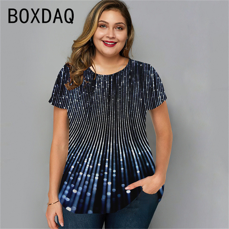 Modes liela izmēra sieviešu T-krekls ar 3D gradientu apdruku, ikdienas Harajuku topi, lielizmēra 4XL sieviešu topi ar īsām piedurknēm