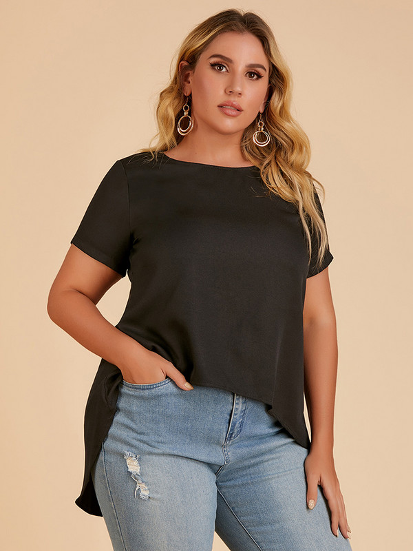 2022. gada Liela izmēra sieviešu vienkrāsains t krekls ar izgriezumu bez muguras