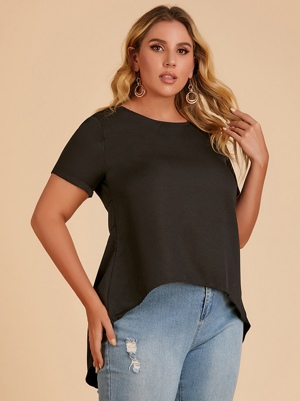 2022. gada Liela izmēra sieviešu vienkrāsains t krekls ar izgriezumu bez muguras