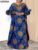 Liela izmēra 5XL VONDA Maxi Kleita Sieviešu Svētku Apdrukāta Kleita Vintage Garās Laternas Piedurknes Halāts 2023 Vasaras ikdienišķa volānveida Sundress