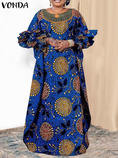 Liela izmēra 5XL VONDA Maxi Kleita Sieviešu Svētku Apdrukāta Kleita Vintage Garās Laternas Piedurknes Halāts 2023 Vasaras ikdienišķa volānveida Sundress