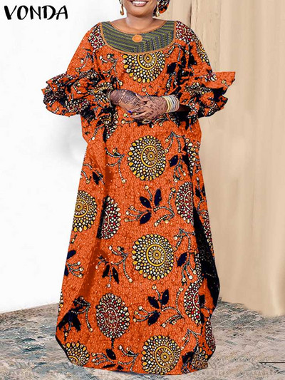 Liela izmēra 5XL VONDA Maxi Kleita Sieviešu Svētku Apdrukāta Kleita Vintage Garās Laternas Piedurknes Halāts 2023 Vasaras ikdienišķa volānveida Sundress