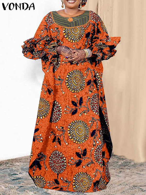 Liela izmēra 5XL VONDA Maxi Kleita Sieviešu Svētku Apdrukāta Kleita Vintage Garās Laternas Piedurknes Halāts 2023 Vasaras ikdienišķa volānveida Sundress