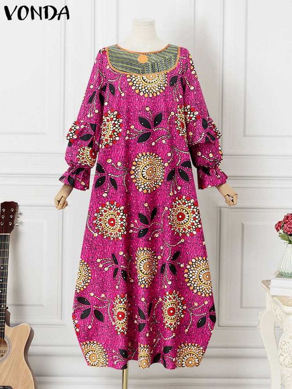 Liela izmēra 5XL VONDA Maxi Kleita Sieviešu Svētku Apdrukāta Kleita Vintage Garās Laternas Piedurknes Halāts 2023 Vasaras ikdienišķa volānveida Sundress
