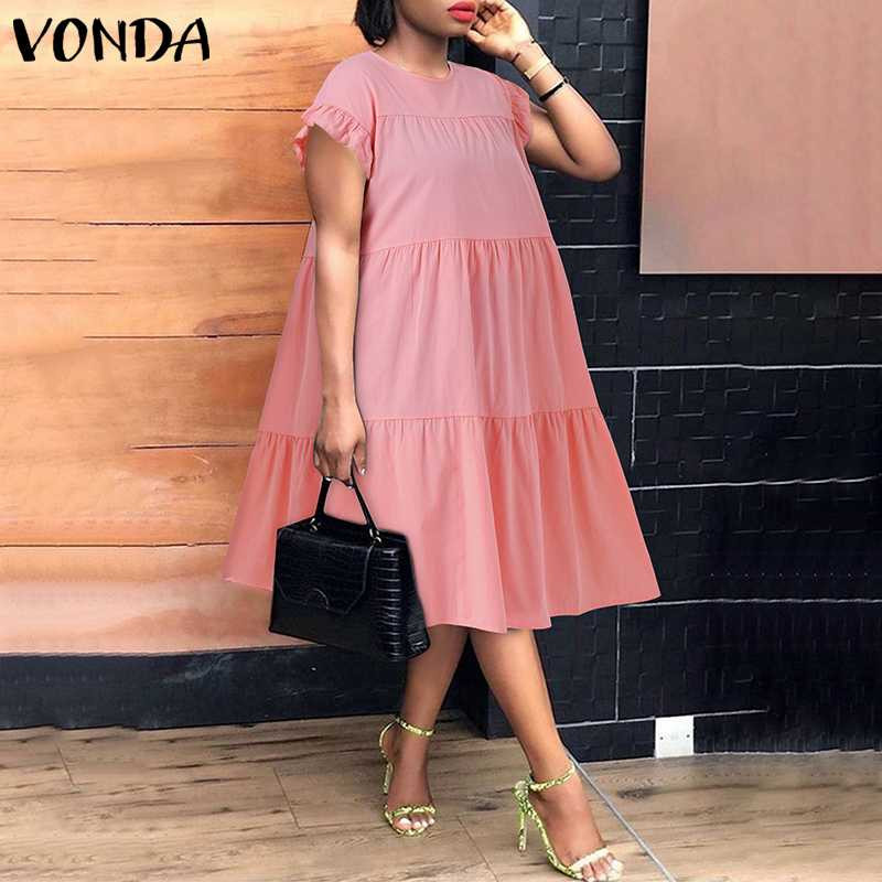 Nyári ruha, nagy méretű női VONDA 2023 Bohém Sundress Alkalmi, bő nyakú, laza pamut fodros ruhák ünnepi parti Vestidos