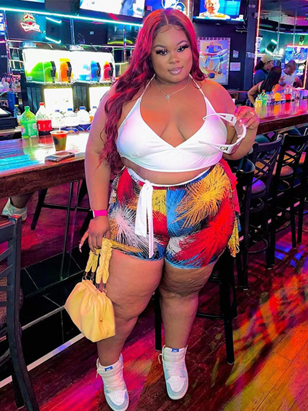 Liela izmēra sievietes 2-daļīgs bikšu komplekts bez aizmugures tvertni un šorti vasaras tērpi Seksīgi liela izmēra peldkostīmu vairumtirdzniecība lielapjoma piegāde