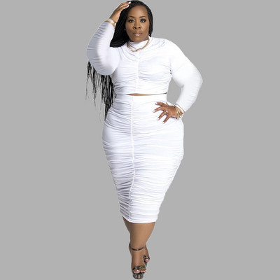 Liela izmēra svārku komplekti Sieviešu rudens apģērbi Divdaļīgie komplekti Sieviešu tērpi Mode Bodycon Stacked Tops un svārki Vairumtirdzniecība Dropshipping