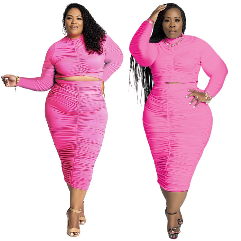 Liela izmēra svārku komplekti Sieviešu rudens apģērbi Divdaļīgie komplekti Sieviešu tērpi Mode Bodycon Stacked Tops un svārki Vairumtirdzniecība Dropshipping