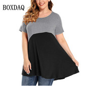 Μπλουζάκια 5XL 6XL Plus Size για γυναίκες Καλοκαιρινό κοντό μανίκι Casual μπλουζάκι με λαιμόκοψη Μόδα Κομψό θηλυκό φαρδύ μπλουζάκι με αντίθεση