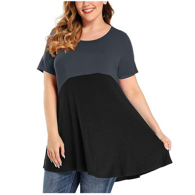 Μπλουζάκια 5XL 6XL Plus Size για γυναίκες Καλοκαιρινό κοντό μανίκι Casual μπλουζάκι με λαιμόκοψη Μόδα Κομψό θηλυκό φαρδύ μπλουζάκι με αντίθεση