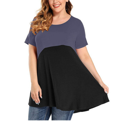 Μπλουζάκια 5XL 6XL Plus Size για γυναίκες Καλοκαιρινό κοντό μανίκι Casual μπλουζάκι με λαιμόκοψη Μόδα Κομψό θηλυκό φαρδύ μπλουζάκι με αντίθεση