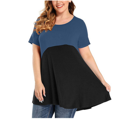 Μπλουζάκια 5XL 6XL Plus Size για γυναίκες Καλοκαιρινό κοντό μανίκι Casual μπλουζάκι με λαιμόκοψη Μόδα Κομψό θηλυκό φαρδύ μπλουζάκι με αντίθεση