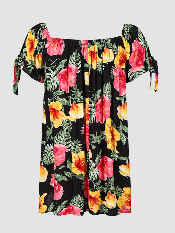 Finjani lielizmēra druka uz pleciem kleita līdz ceļgalam ar kroku aprocēm Sieviešu brīvas taisnas kleitas