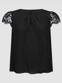 Tricouri Finjani de culoare uni Plus Size Elegante Dantela Maneci duble Bluze Poliester Slim Fit Top cu maneca scurta