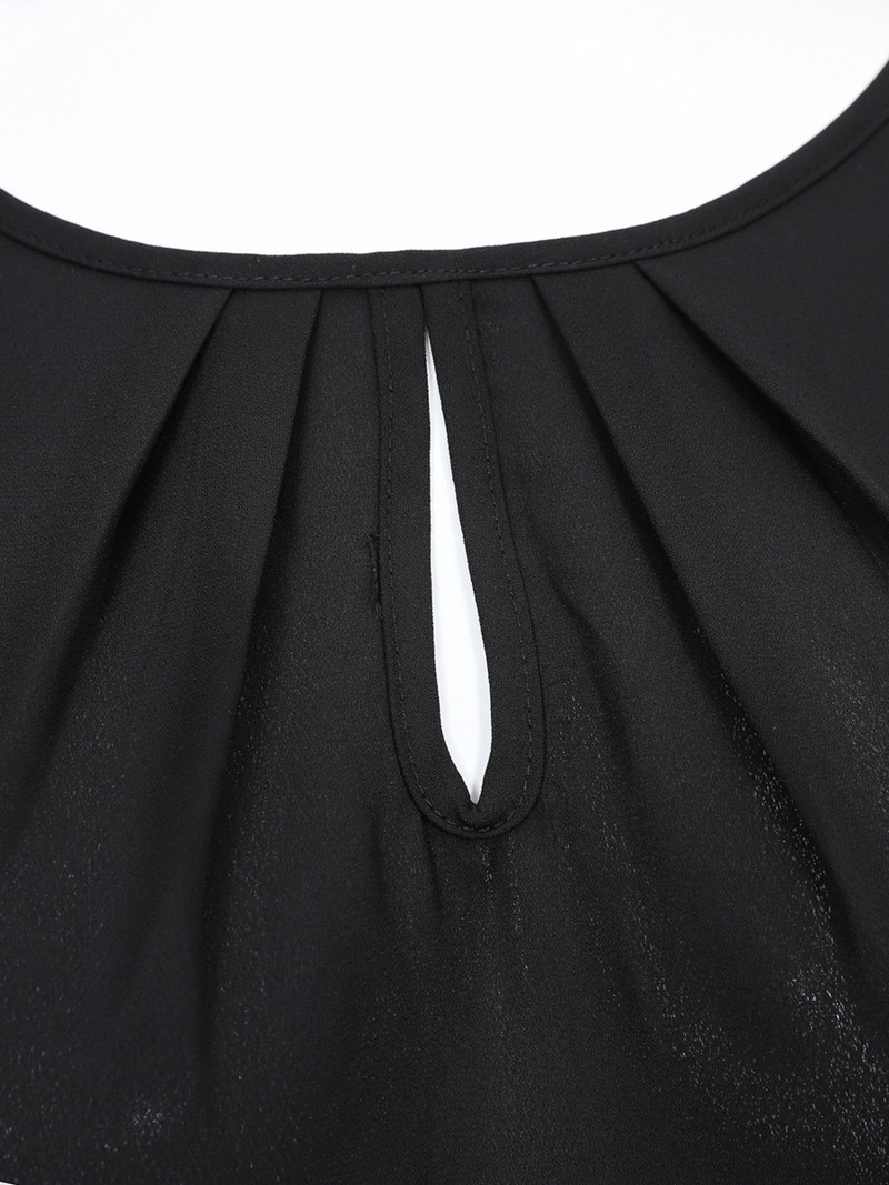 Tricouri Finjani de culoare uni Plus Size Elegante Dantela Maneci duble Bluze Poliester Slim Fit Top cu maneca scurta