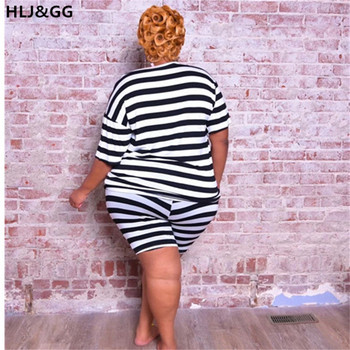 HLJ&GG Women Plus Size Cute ριγέ μπλουζάκι 2 τεμαχίων O γιακά + ίσιο σορτς casual fashion αθλητικές φόρμες Καλοκαίρι 2022